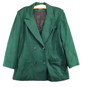 Billycoat Women's Blazer Jacket Green Actual 44x30.5 Wool Blend Double Breasted